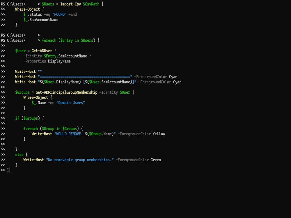 PowerShell script for Active Directory administration