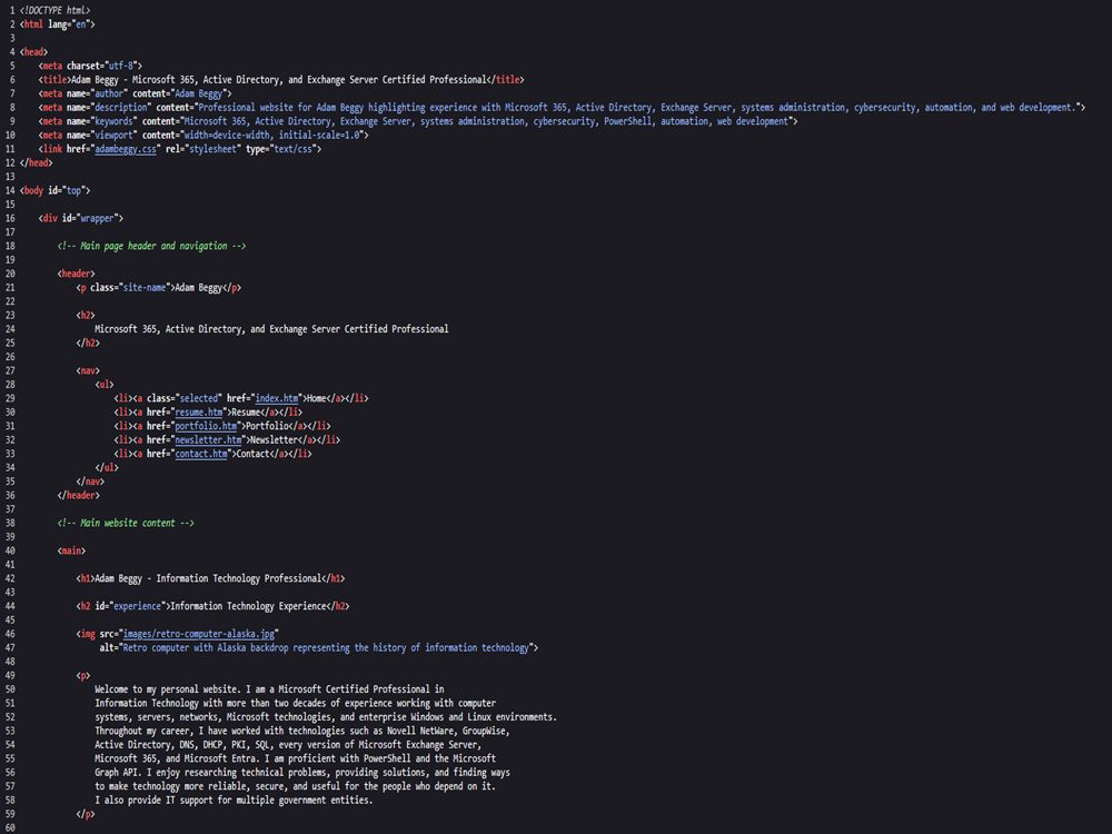 HTML source code for CGS2820C web development project